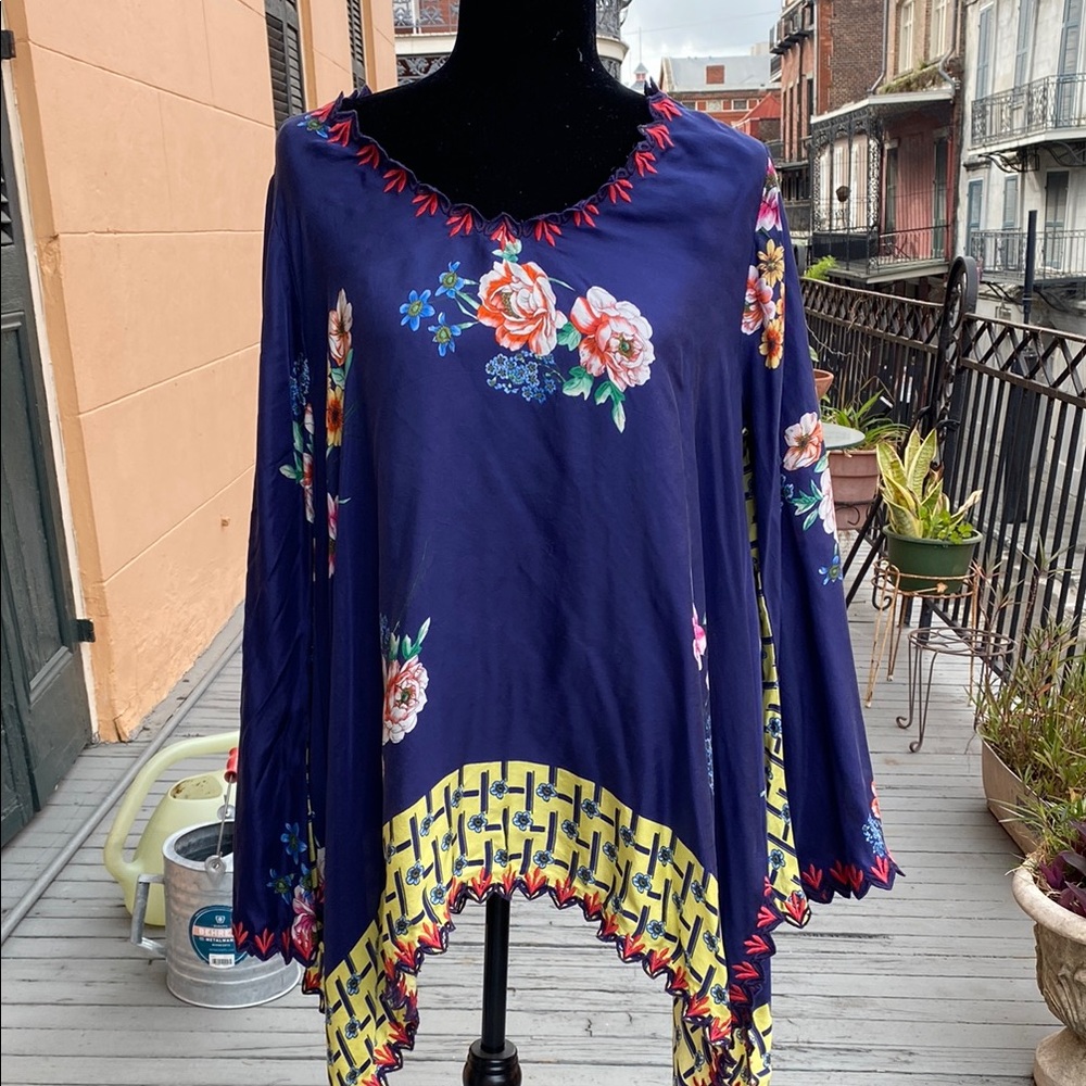 Floral Navy Top with Yellow Accents